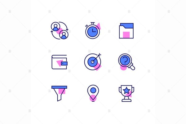 商业&amp;金融主题线条艺术设计风格矢量素材库精选图标 Business and management – line design style icons