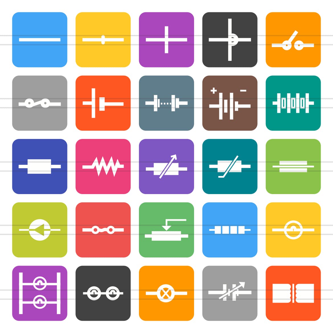 50枚电路线路板主题扁平化矢量圆角素材库精选图标 50 Electric Circuits Flat Round Corner Icons插图(1)