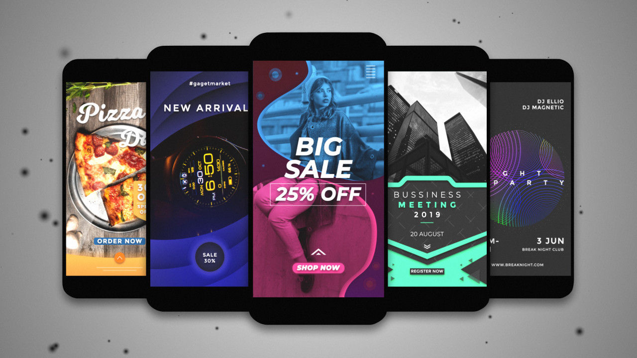 5个简洁Instagram Stories版式动画ae模板