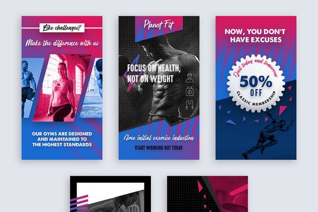 健身俱乐部品牌 Instagram 社交媒体故事贴图模板素材库精选 Instagram Stories插图(1)