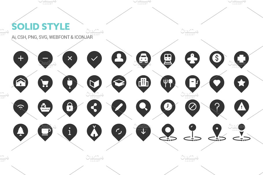 180个地图和位置线性及实体图标 Maps and Locations Icons插图(8)