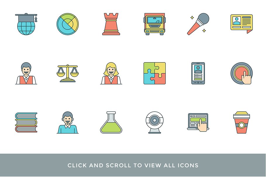 多彩扁平风线条图标 Colorful Flat Line Icons插图(8)