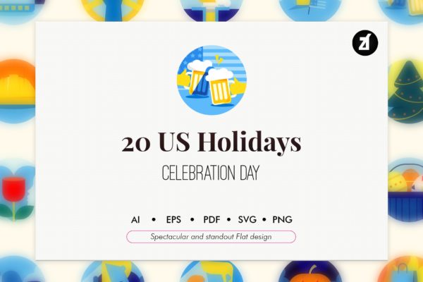 20枚美国历史元素主题素材库精选图标 20 US holiday elements