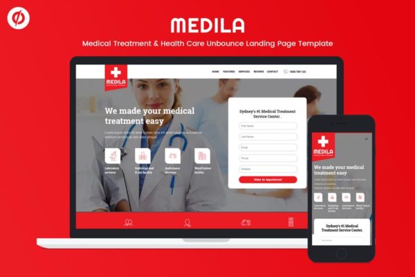 医药&amp;健康护理网站着陆页CMS模板素材库精选 Medila – Medical &amp; Health Care Unbounce Template