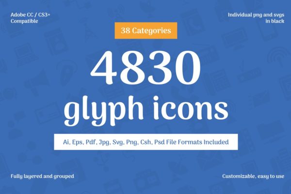 4830个多领域象形写意文字图标 4830 Glyph Icons