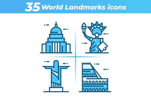 35枚世界地标主题矢量素材库精选图标 35 World Landmarks Icons