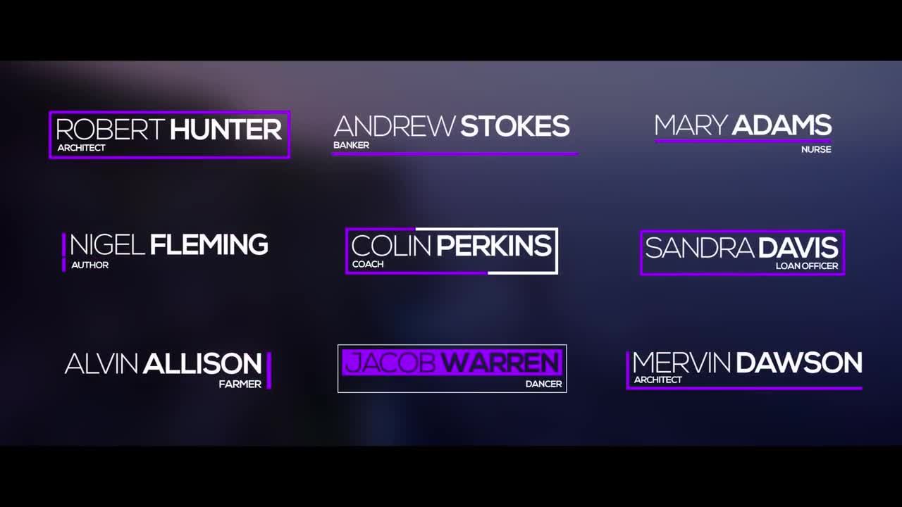 9个时尚创意干净的紫色下三分之一标题动画素材库推荐PR模板