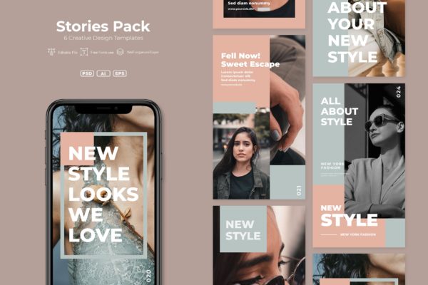 高端服装品牌故事设计营销推广设计模板素材库精选v17 AFR – Stories Pack.v17