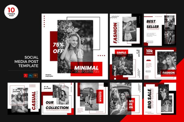 城市时尚服饰品牌推广社交媒体PSD&amp;AI模板素材库精选 Urban Fashion Social Media Kit PSD &amp; AI Template