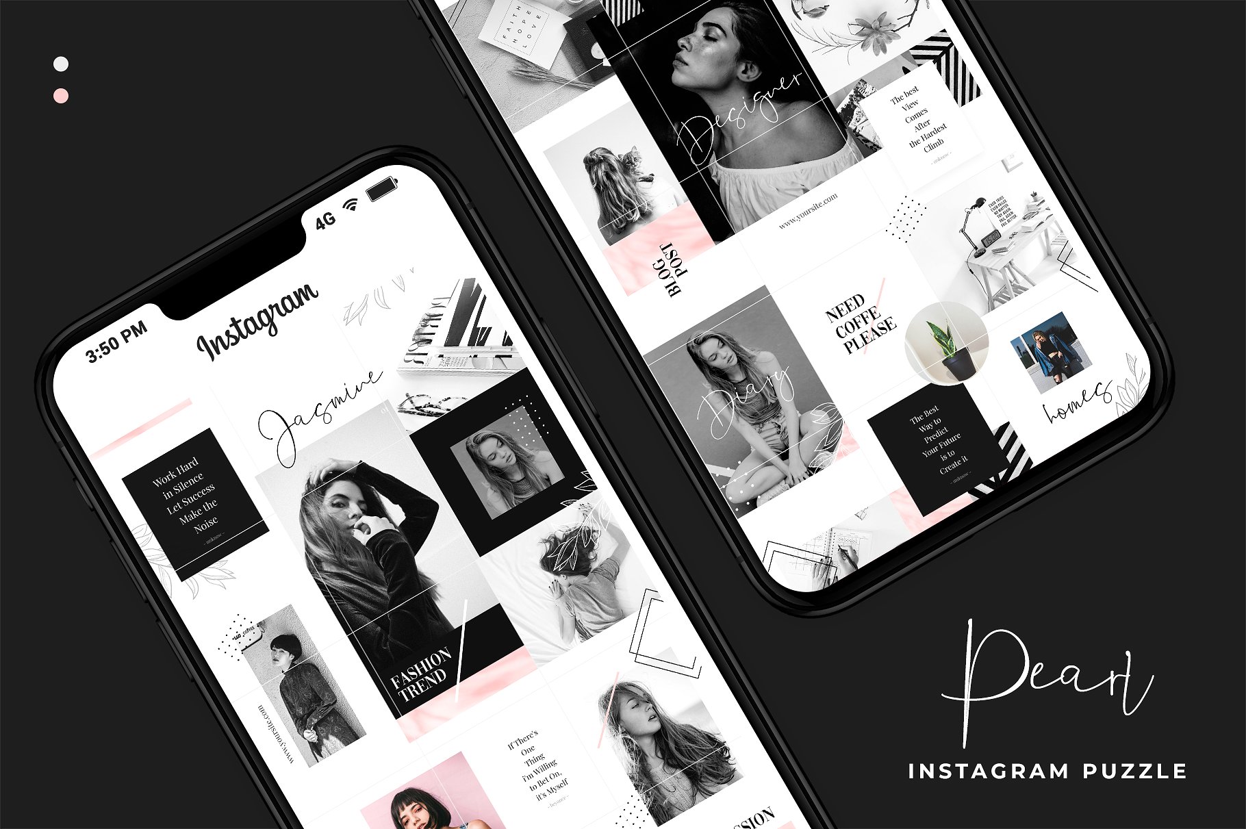 现代黑色主题的instagram社交媒体模板素材库精选 Instagram Puzzle – Pearl [psd]插图(4)