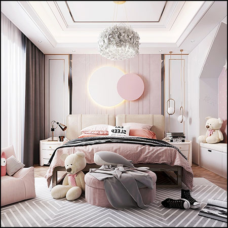 现代女孩儿童房公主房卧室场景素材之家精选3D模型
