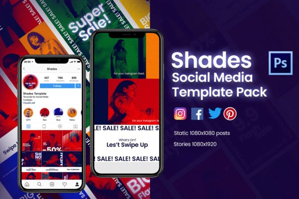 18款社交媒体品牌推广贴图设计PSD模板素材库精选 Shades Post + Story Social Media Template – JJ
