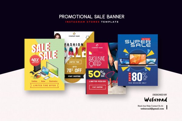 网上商城促销活动广告Banner&amp;Instagram社交贴图设计模板 Promotional Banners &amp; Instagram Stories Templates