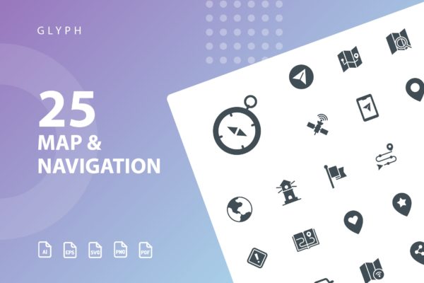 25枚地图导航主题字体素材库精选图标 Map &amp; Navigation Glyph