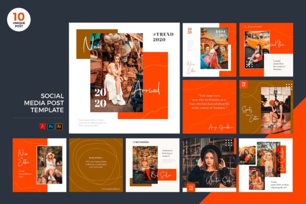 夏季时尚品牌营销推广社交媒体PSD&amp;AI模板素材库精选 Trendy Summer Fashion Social Media Kit PSD &amp; AI