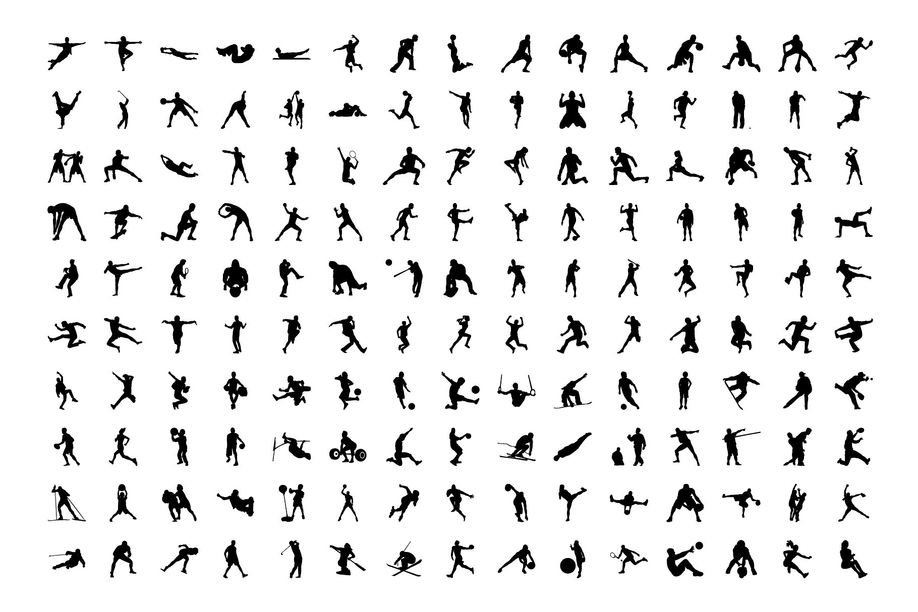 928个体育运动人体姿势矢量剪影 928 Sports Silhouette Vectors插图(2)