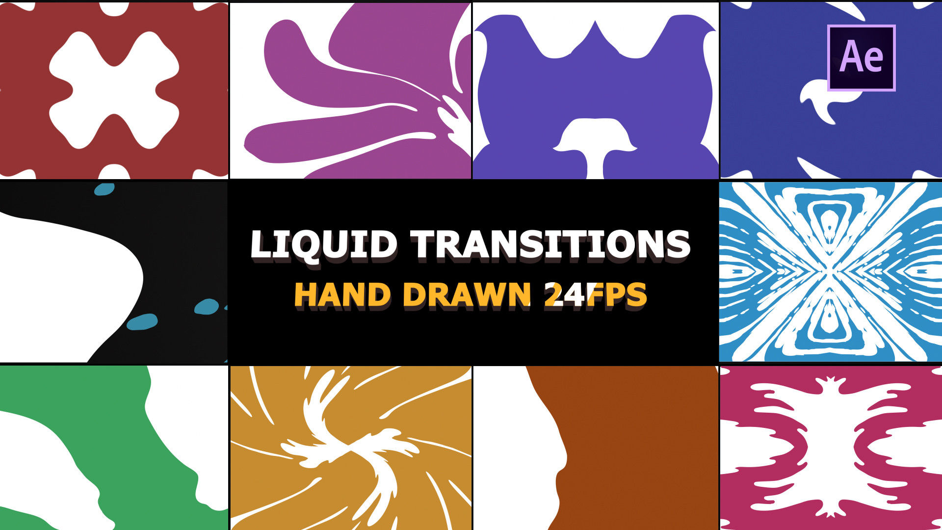 动画手绘演示文稿过渡效果素材库精选AE模板Liquid Transitions Pack