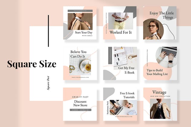 10款简约风格社交媒体新媒体贴图模板素材库精选 Luna – Social Media Kit插图(2)