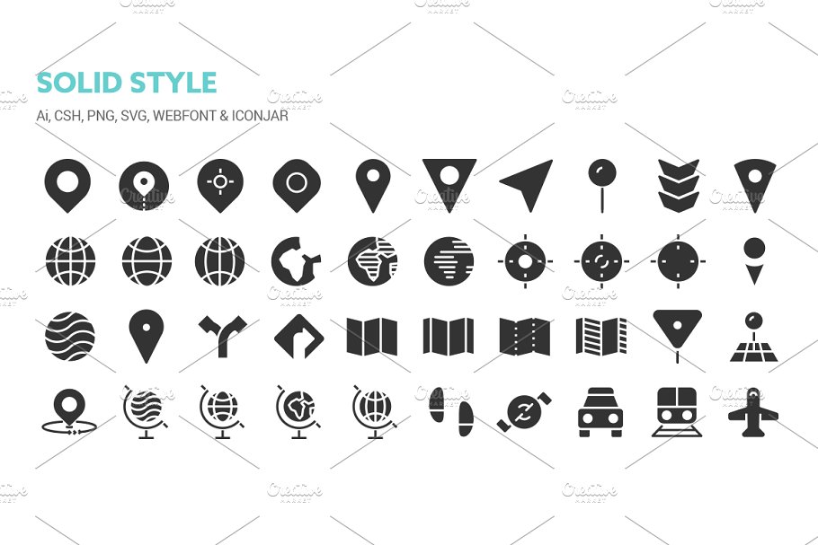 180个地图和位置线性及实体图标 Maps and Locations Icons插图(2)