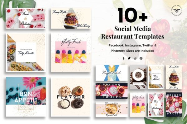 10+社交媒体西餐厅品牌宣传广告模板素材库精选 Social Media Restaurant Templates