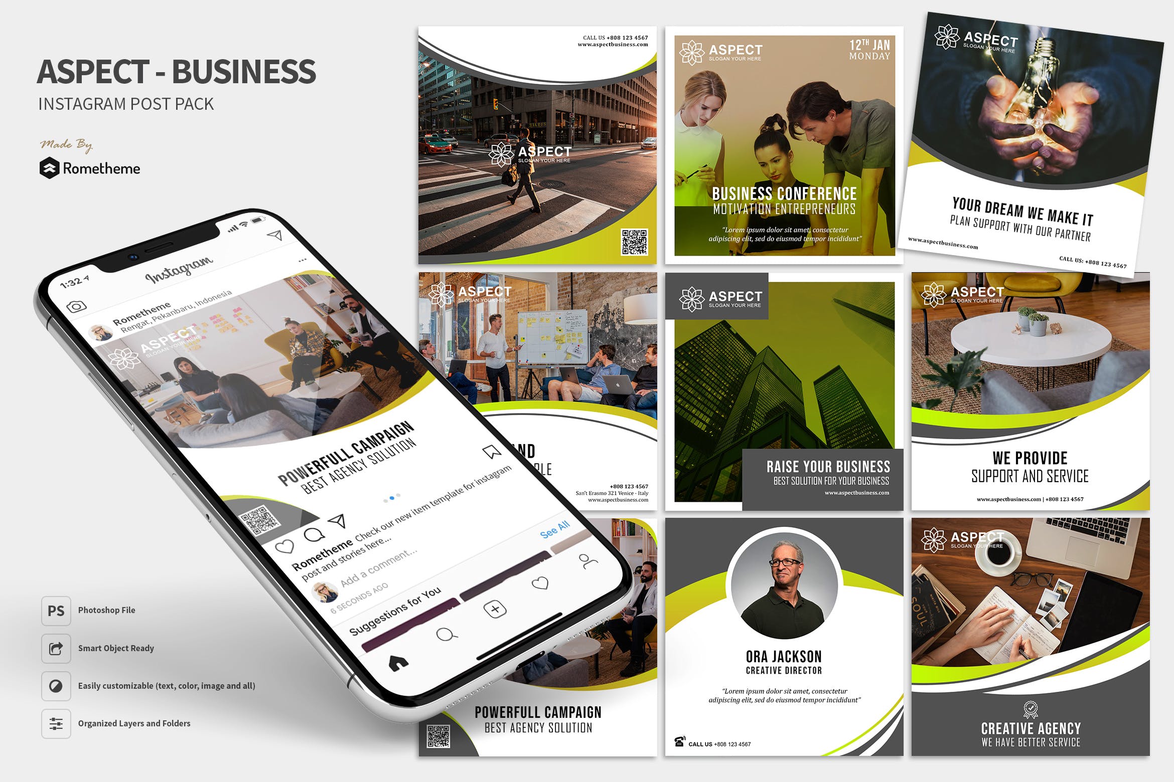 创意企业社交宣传推广贴图设计PSD模板素材库精选 Aspect – Creative Business Instagram Post HR插图