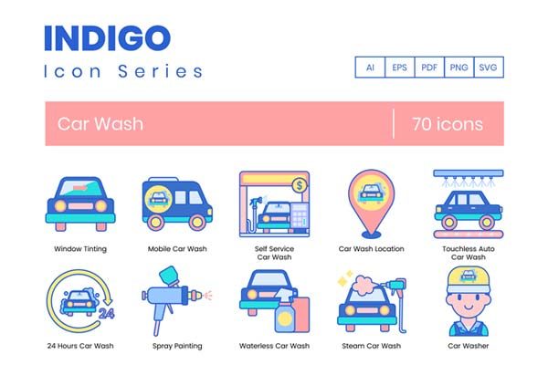 素材库下午茶：创意洗车服务矢量图标下载[Ai]