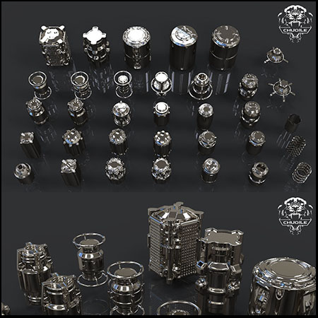 科幻硬表面kitbash圆筒VR/AR低多边形素材之家精选3D模型