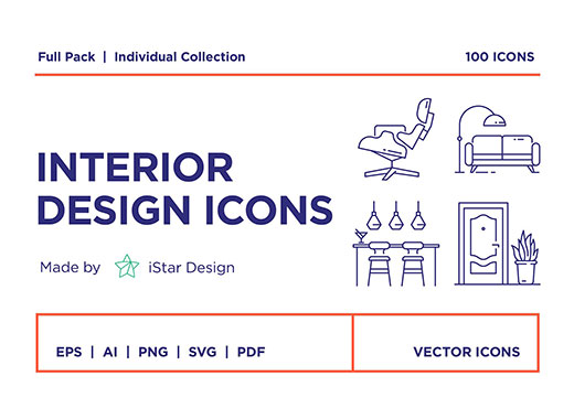 100个独特的室内设计类线形图标合辑下载[ai,eps,pdf,svg]
