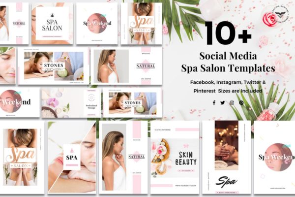 10+美容服务品牌社交媒体广告模板素材库精选 Social Media Spa/Salon Templates
