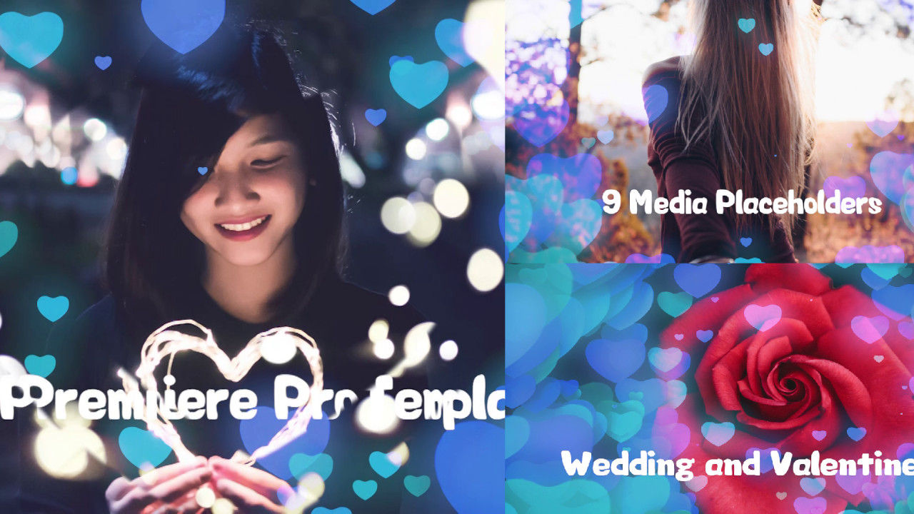 浪漫心形幻灯片开场动画PR模板