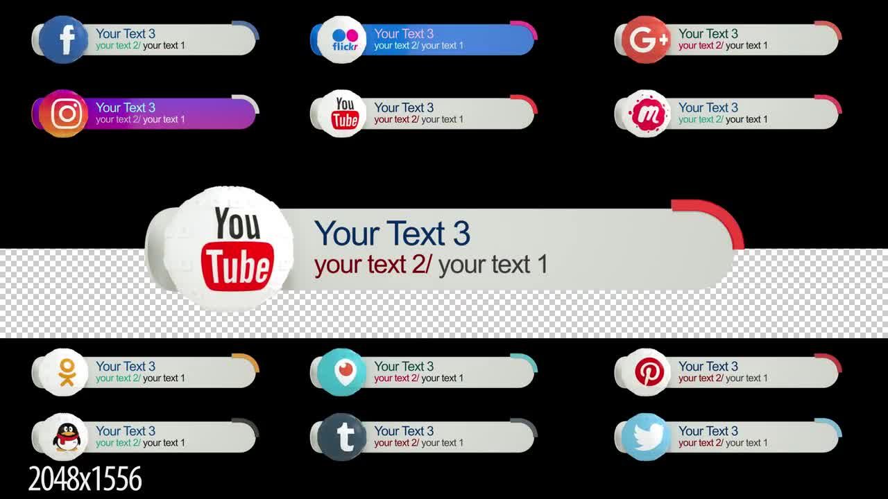 12个漂亮干净创意的3D社交媒体下三分之一标题素材库精选AE模板