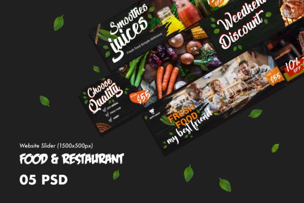 西式美食&amp;餐厅主题网站广告Banner图设计模板 Food &amp; Restaurants Website Slider PSD Template