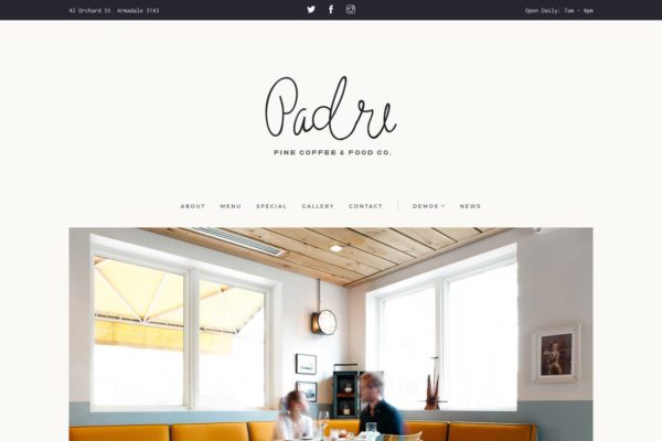 咖啡店/西餐厅官网设计HTML模板素材库精选 Padre | Cafe &amp; Restaurant HTML Template