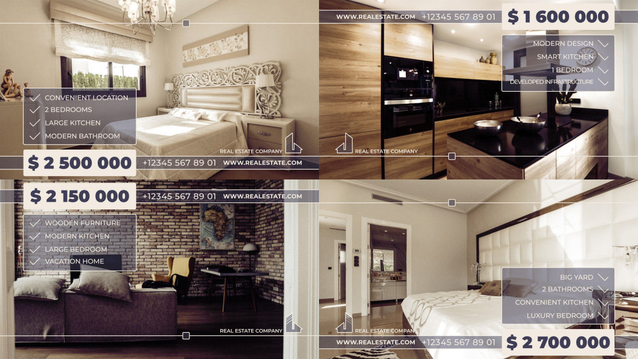 4个独立的简约房地产室内宣传素材库精选pr模板