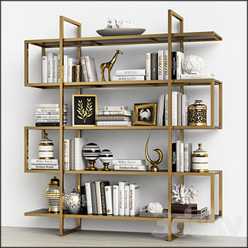 金色S弯置物架书架和装饰品3DMAX模型