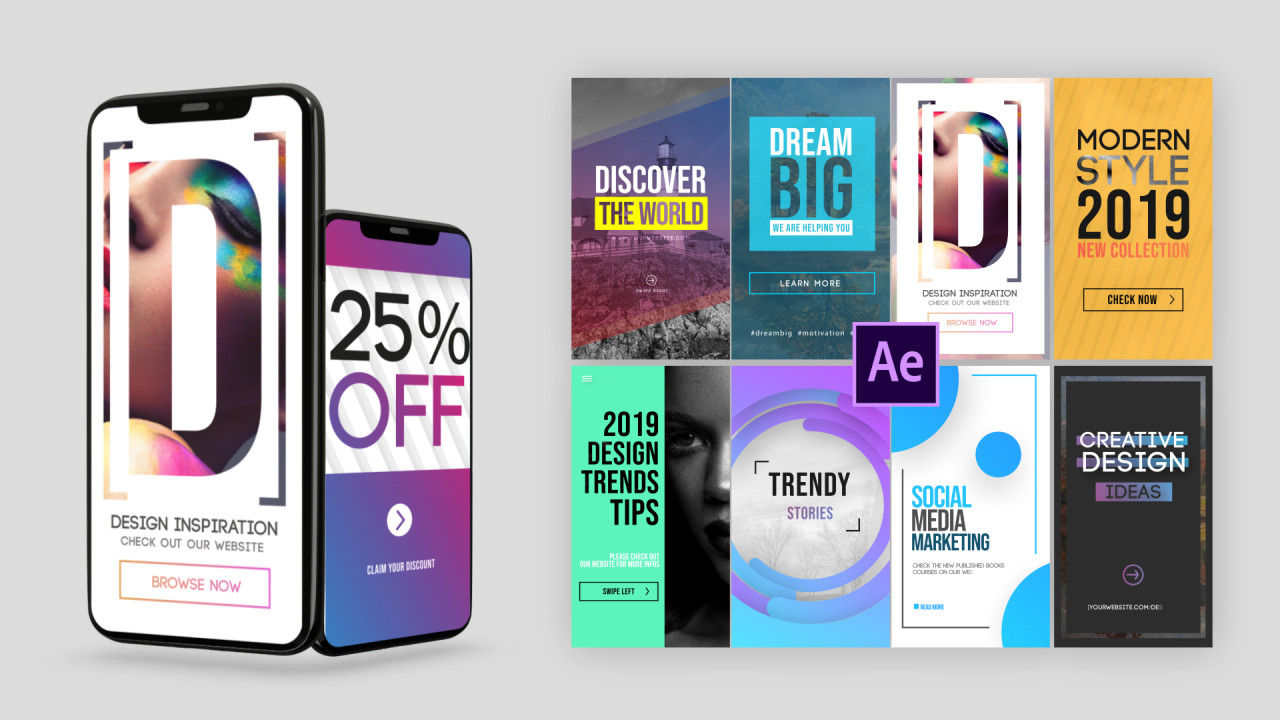 10个创意设计和流畅动画的Instagram故事素材库精选AE模板