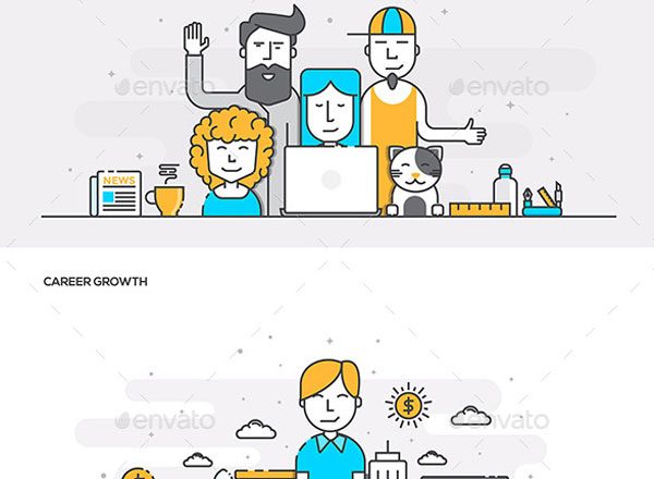 扁平彩色条幅 Banner 素材 Set of Flat Line Color Banners（二）