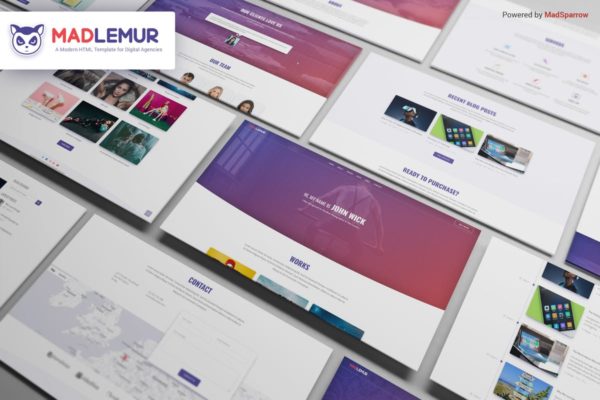 数字产品代理网站设计模板素材库精选 Mad Lemur – A Modern Template for Digital Agencies