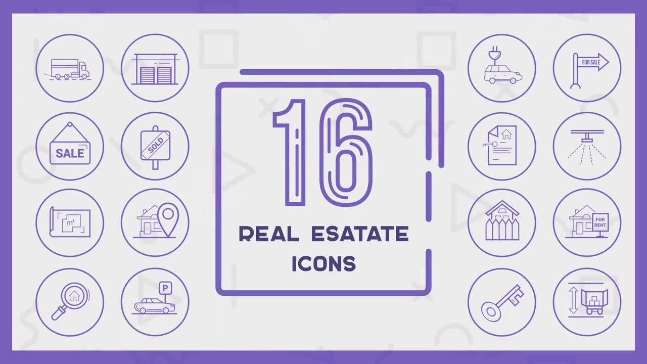 16个房地产线条图标素材库精选AE模板
