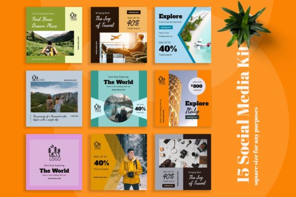 假日旅行主题社交媒体促销素材库精选广告模板 Sava – Travel Social Media Kit