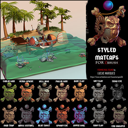 14组ZBrush完整的自定义matcaps库合集