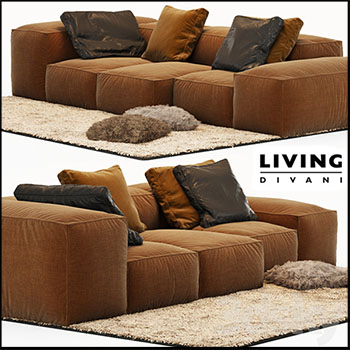 黄色布艺三人沙发素材之家精选3D模型