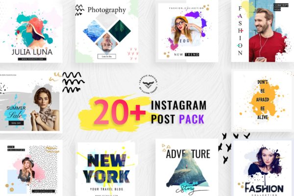 20+水墨笔刷风格Instagram社交文章贴图模板素材库精选 Instagram Post Social Media Template