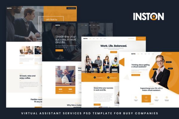 虚拟助手服务网站HTML模板素材库精选 Inston – Virtual Assistant Services HTML Template