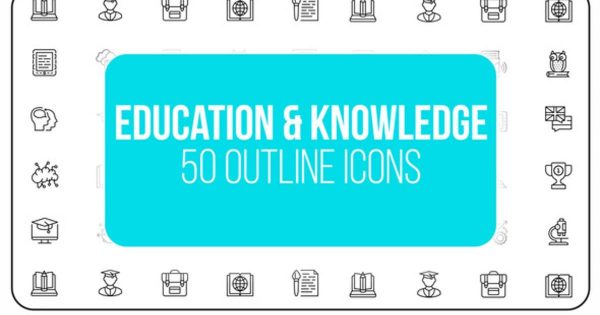 50枚教育&amp;知识主题线条动画图标 Education &amp; Knowledge – 50 Thin Line Icons