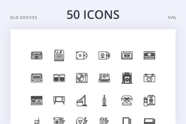 50枚老式设备矢量素材库精选图标素材 Old Device 50