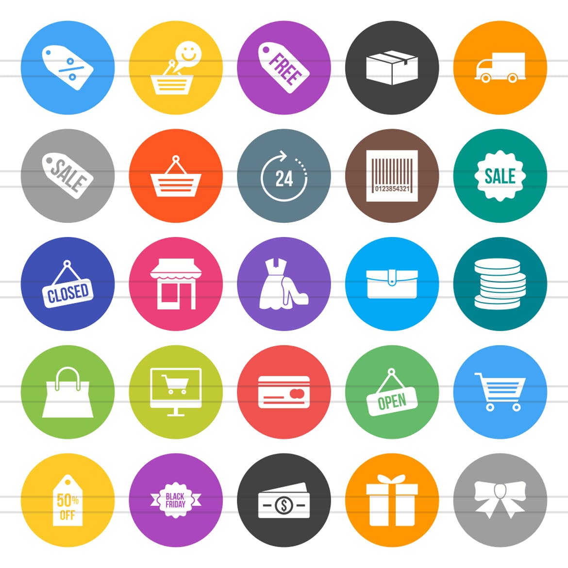 25枚黒五购物节主题扁平设计风格圆角图标素材 25 Black Friday Flat Round Icons插图(1)
