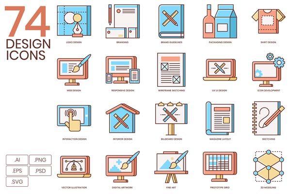 设计主题的扁平化图标套装下载[Ai,PSD]