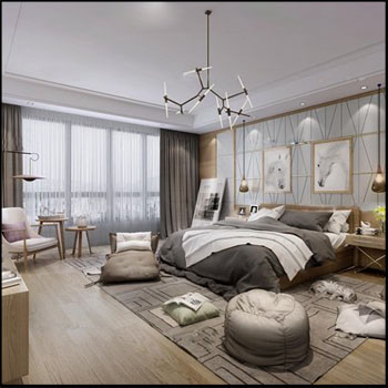 北欧风格卧室室内场景素材之家精选3D模型