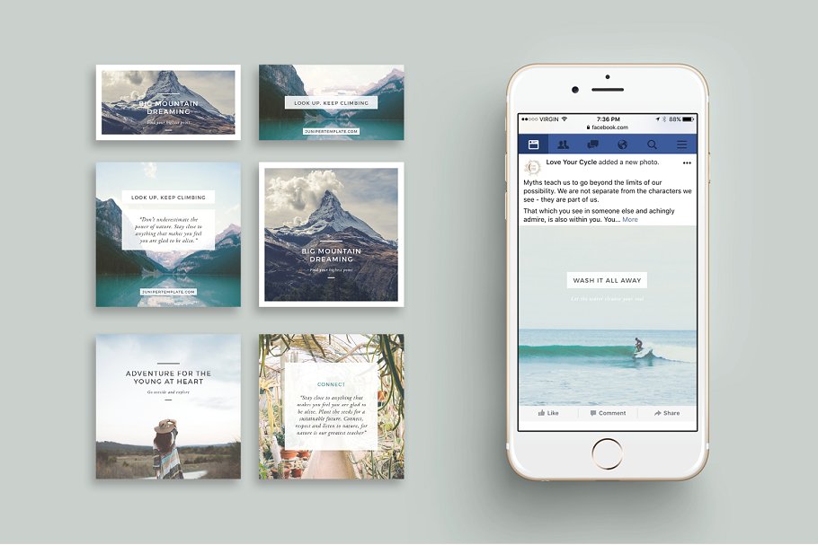 社交媒体平台Facebook多用途贴图模板素材库精选 J U N I P E R  Facebook Pack插图(1)